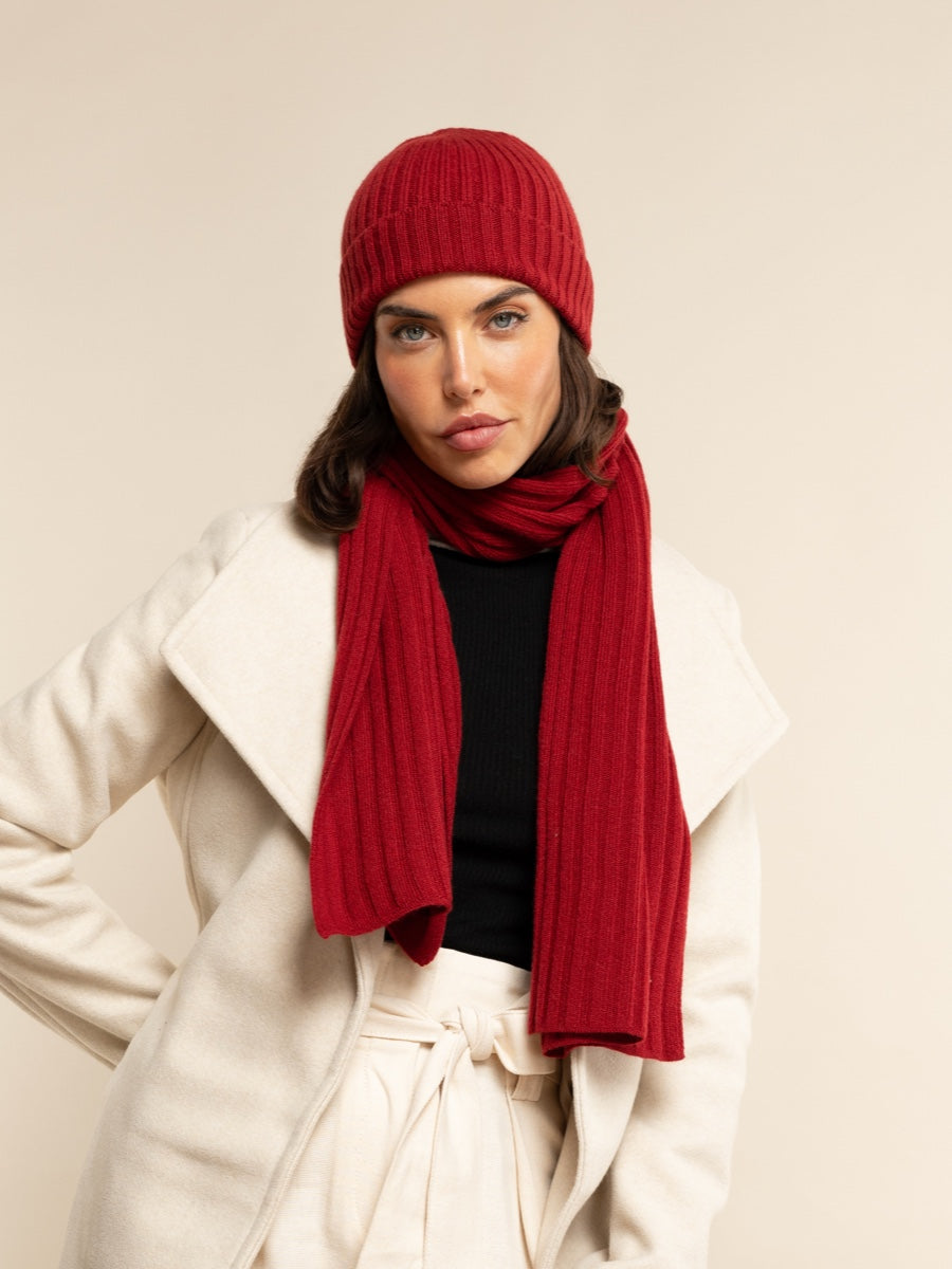 Napoli (red) - Italian 100% cashmere ribbed scarf (unisex)