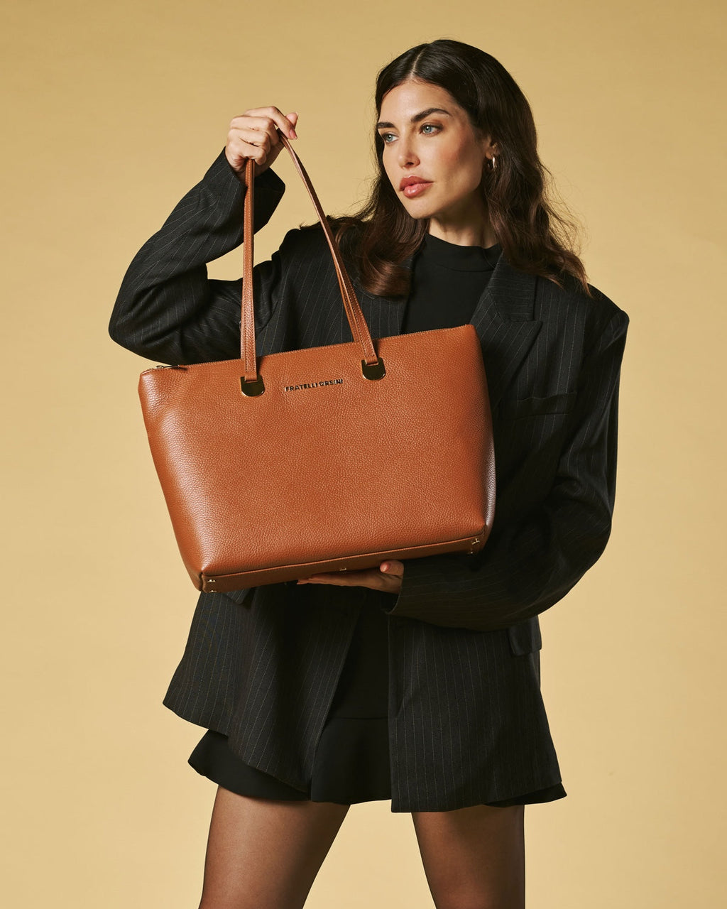 Simona (cognac) - Italian calf leather women's shoulder bag
