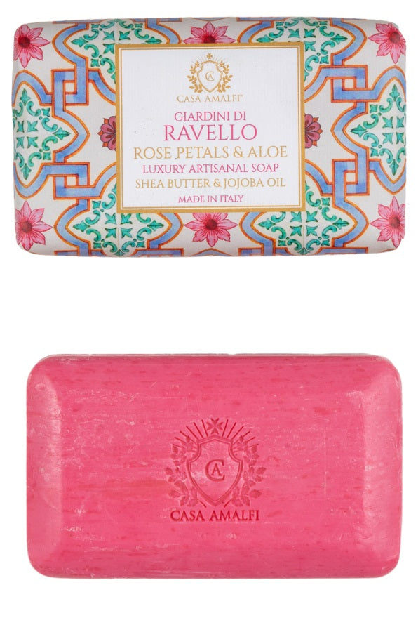 Casa Amalfi soap bar with decorative packaging on a white background