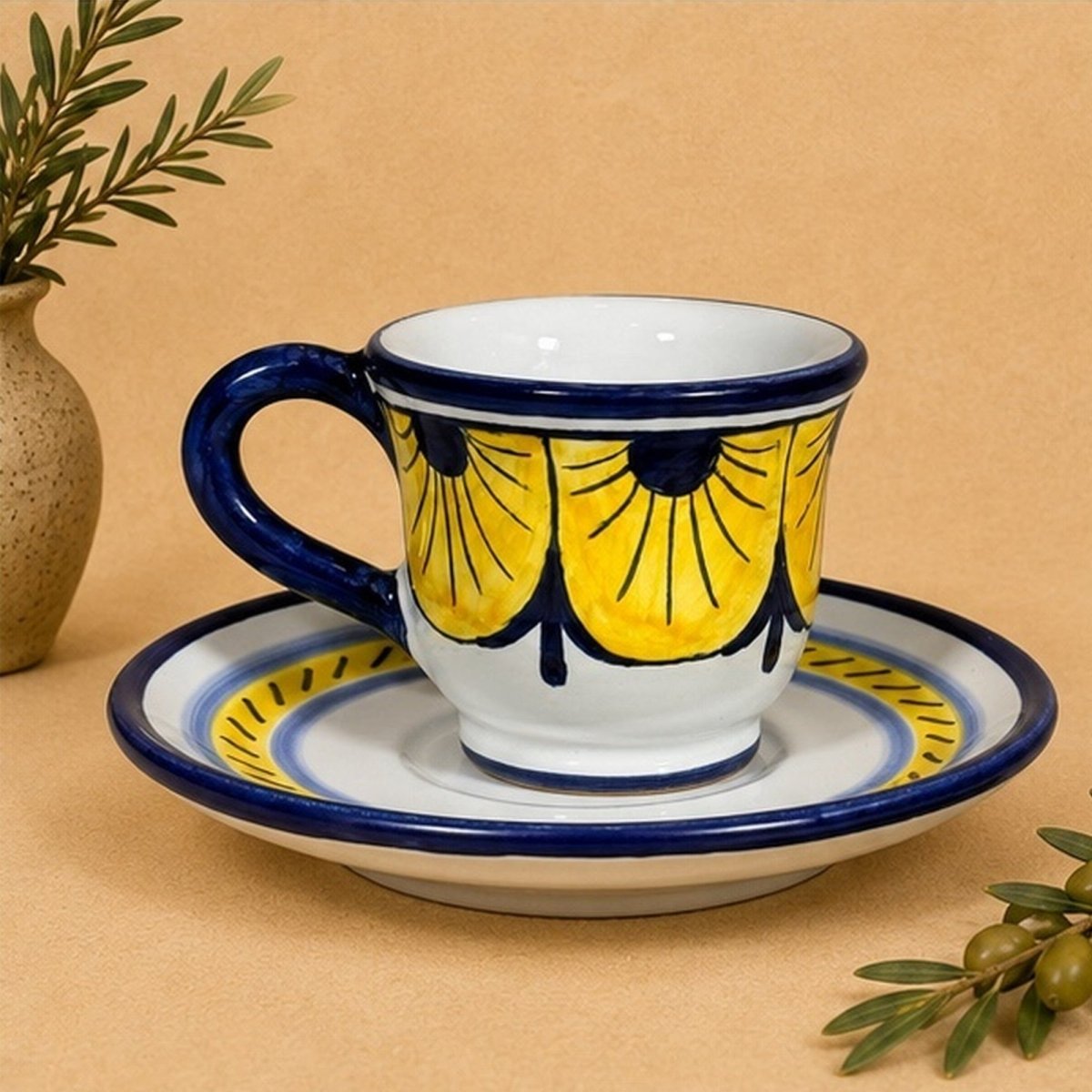 Stratificata Espresso Cup & Saucer | Hand-Painted Italian Espresso Set from Deruta