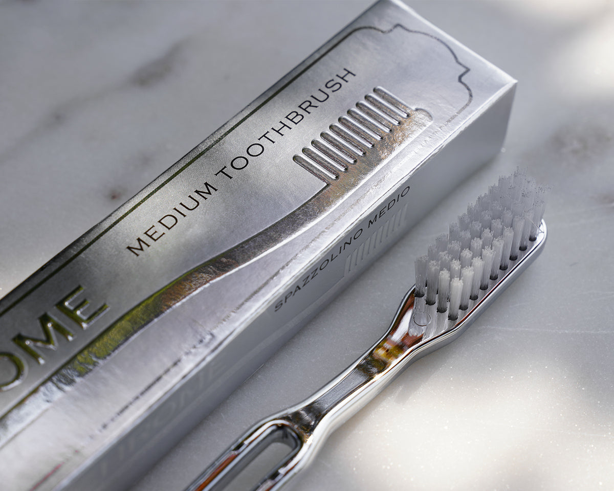 Gold & Chrome Medium Nylon Bristles Toothbrush by Lavorati a Mano