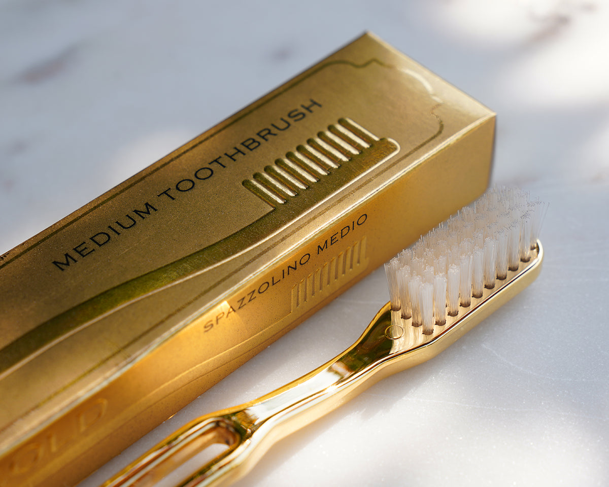 Gold & Chrome Medium Nylon Bristles Toothbrush by Lavorati a Mano
