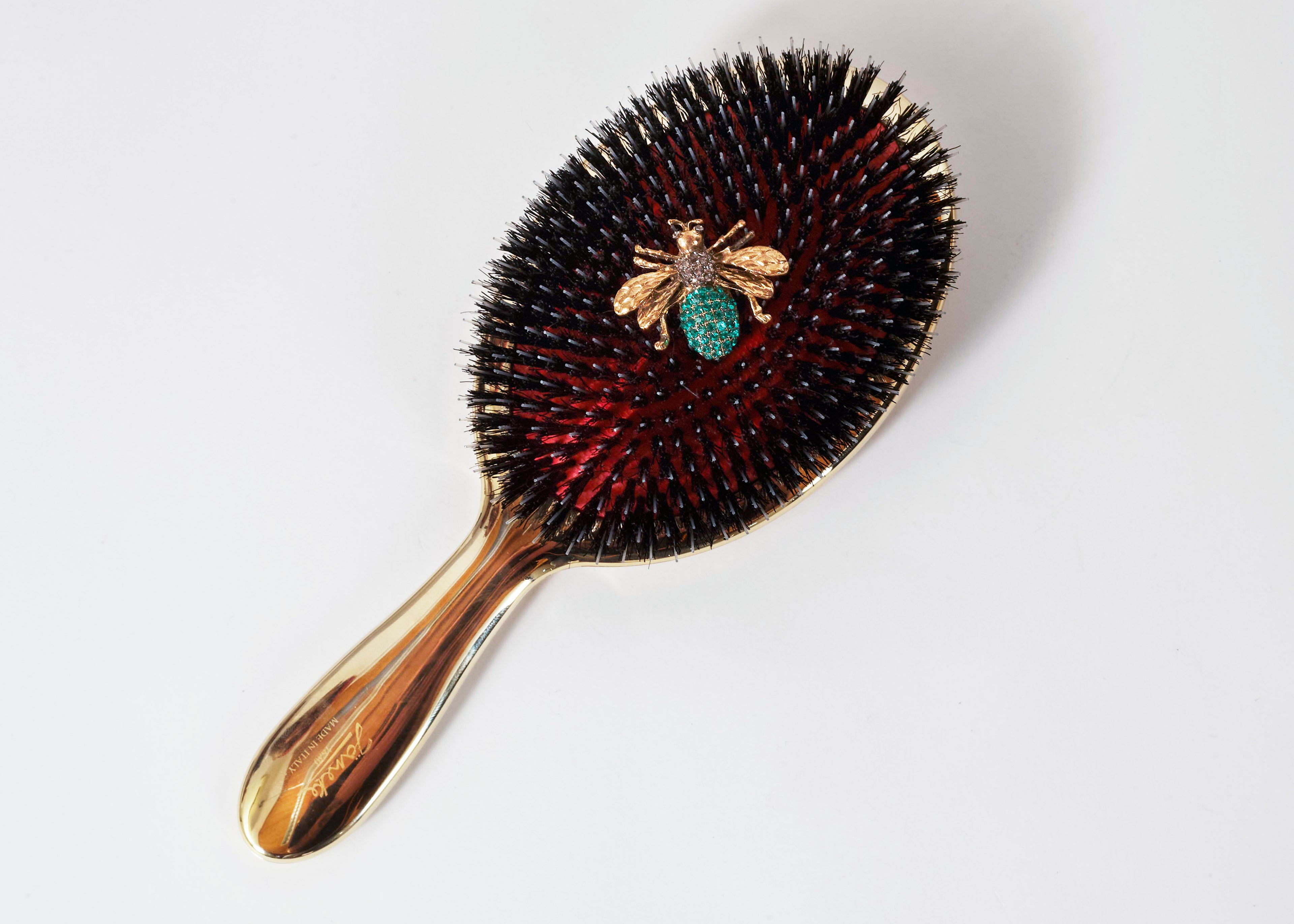 Janeke Metal-Plated Pneumatic Hair Brush – Boar Bristle Brush for Shine