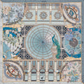 blue silk scarf depicting architectural elements of the galleria Vittorio Emanuele in Milan