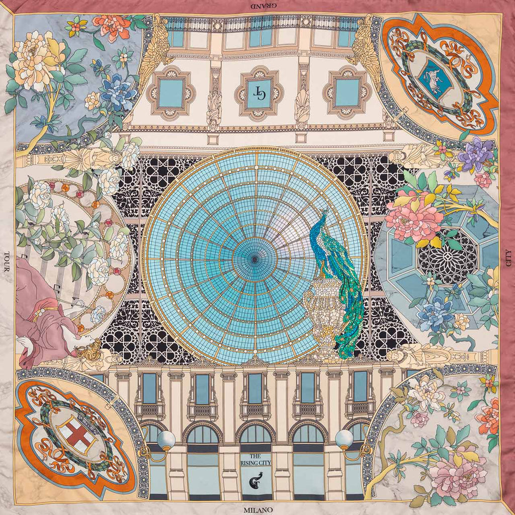 colourful silk scarf depicting mosaics of the galleria Vittorio Emanuele in Mialn