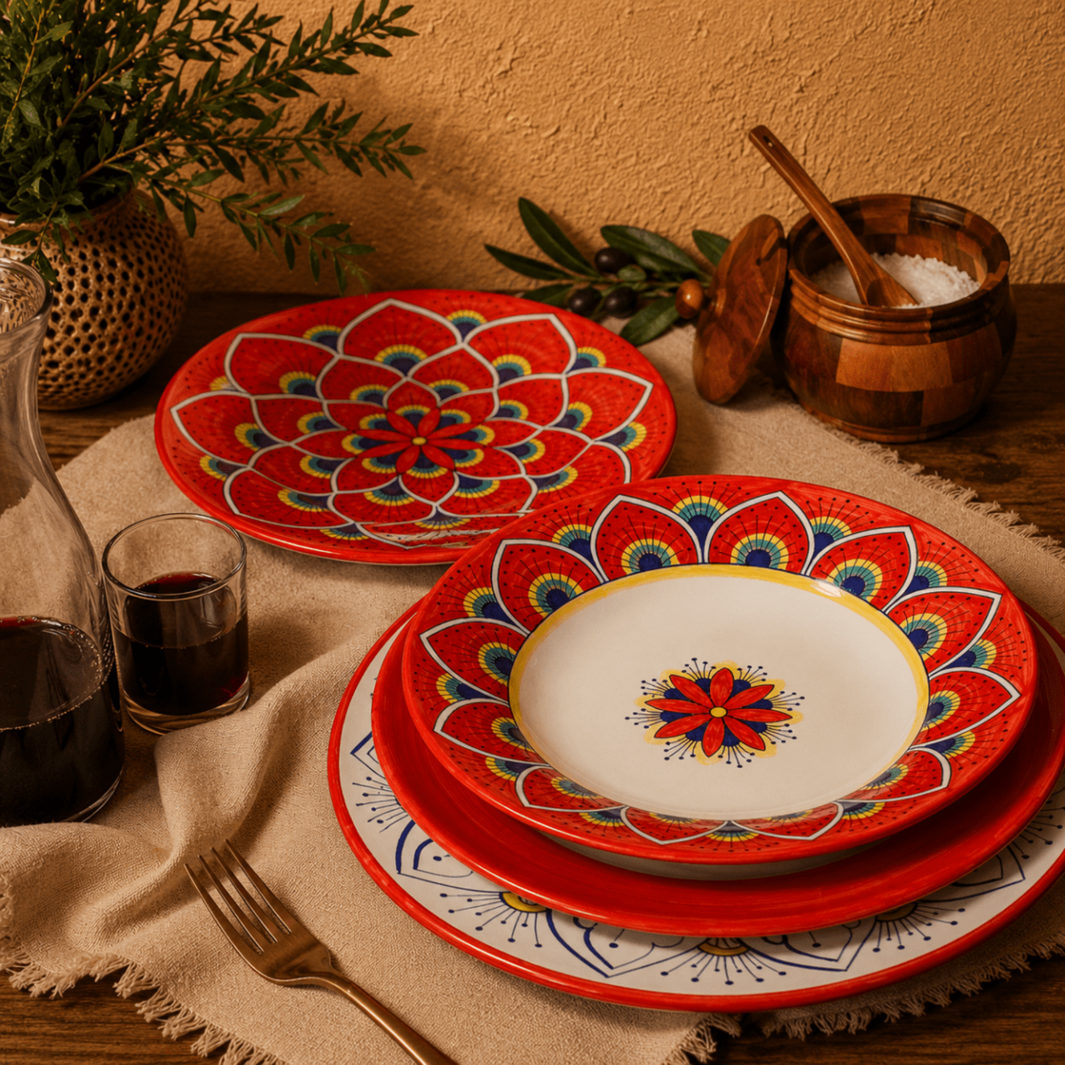 Intreccio Red Salad Plate | Hand-Painted Italian Salad Plate from Deruta