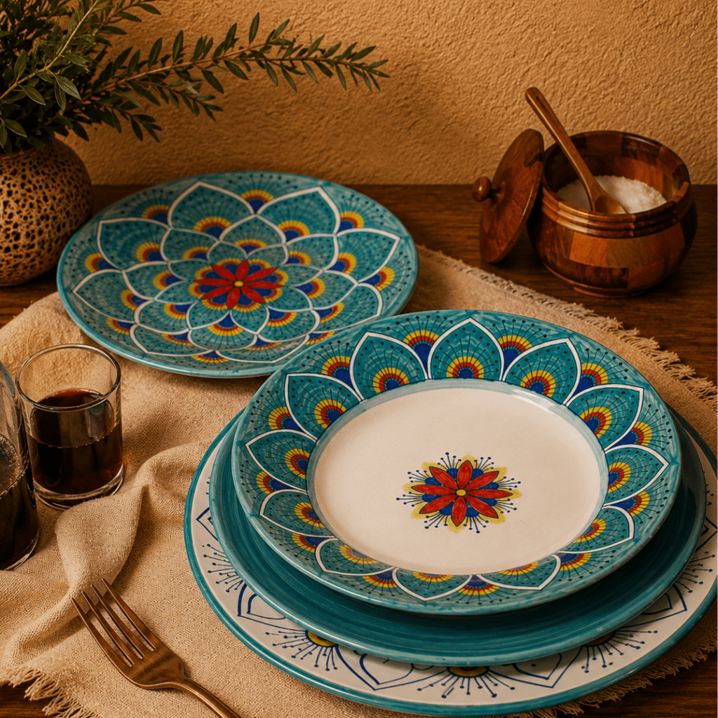 Intreccio Teal Dinner Plate | Hand-Painted Italian Dinner Plate from Deruta