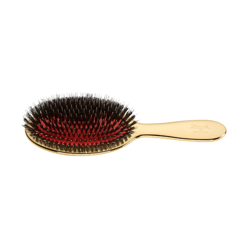 Janeke Pneumatic Hair Brush – Boar Bristle & Nylon Pin Detangling Brush (Chrome & Gold)