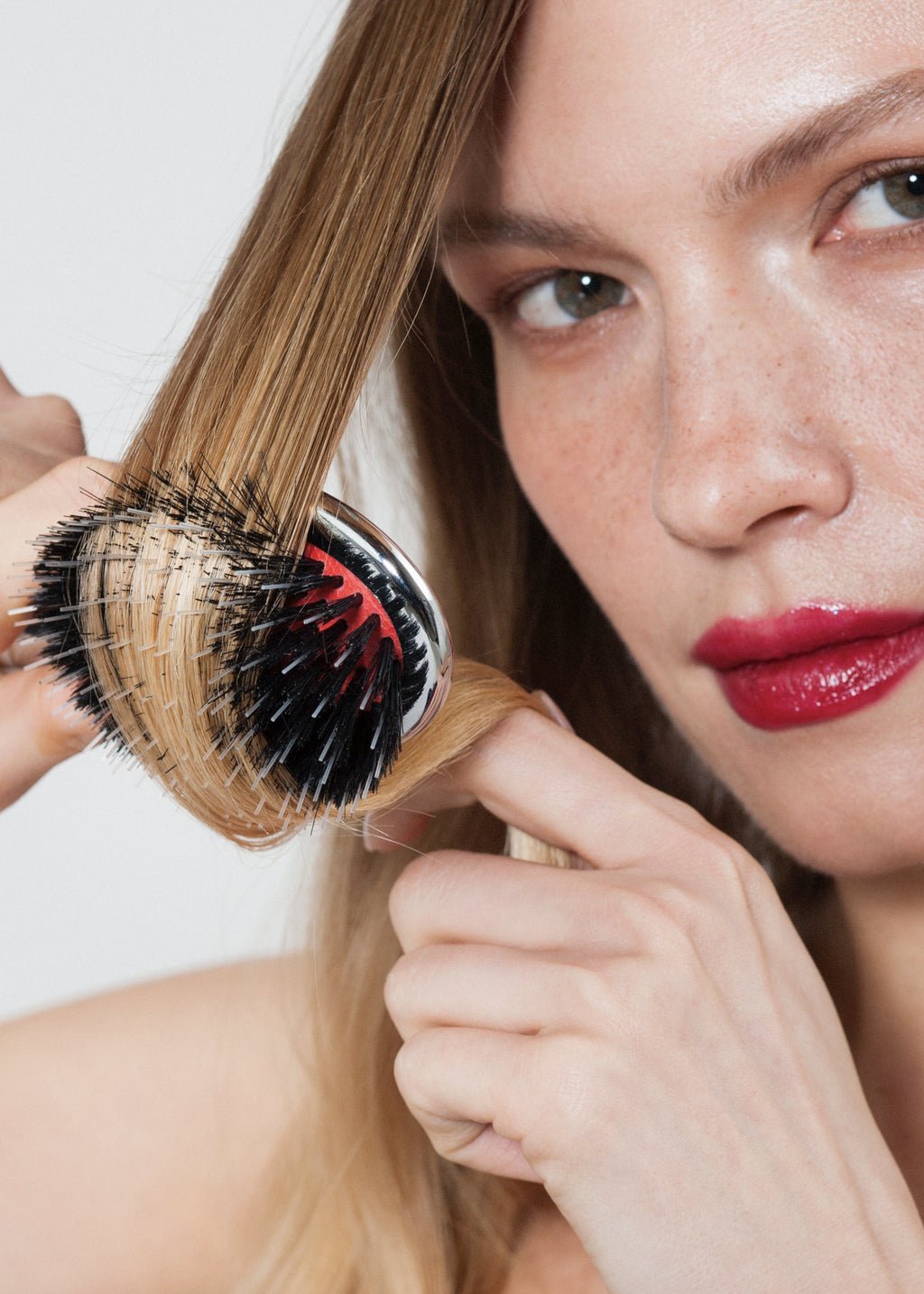 Janeke Pneumatic Hair Brush – Boar Bristle & Nylon Pin Detangling Brush (Chrome & Gold)
