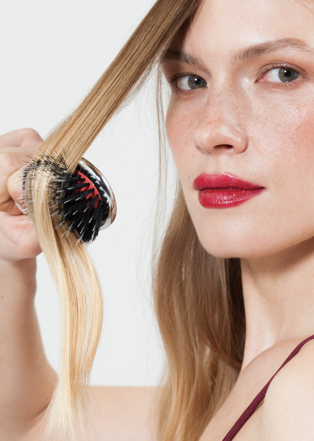 Janeke Pneumatic Hair Brush – Boar Bristle & Nylon Pin Detangling Brush (Chrome & Gold)