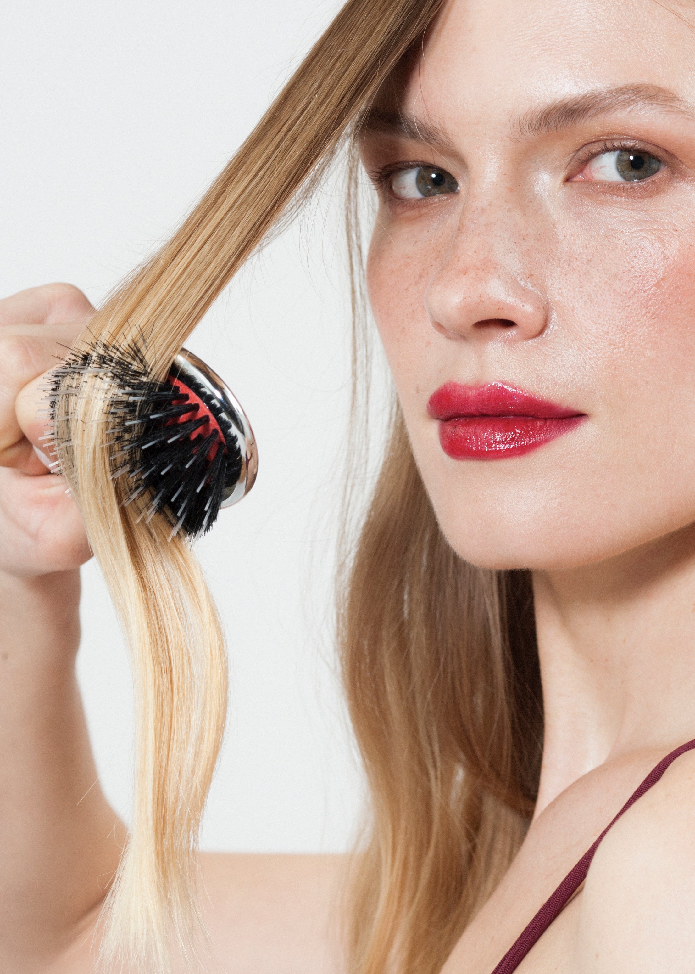 Janeke Pneumatic Hair Brush – Boar Bristle & Nylon Pin Detangling Brush (Chrome & Gold)