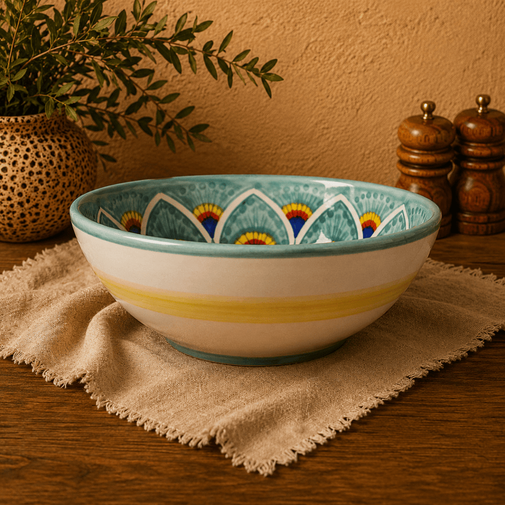 Intreccio Teal Deep Pasta & Soup Bowl | Hand-Painted Italian Pasta Bowl from Deruta
