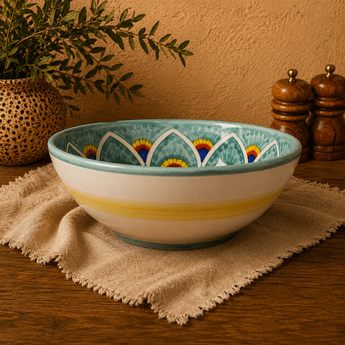 Intreccio Teal Deep Pasta & Soup Bowl | Hand-Painted Italian Pasta Bowl from Deruta