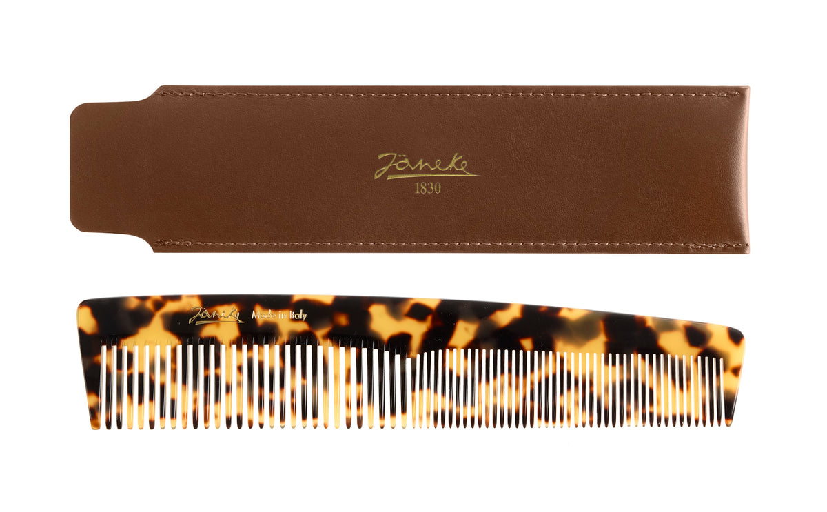 Janeke Tokyo Close-Tooth Comb with Leather Case – Portable Purse Comb for Fine Hair