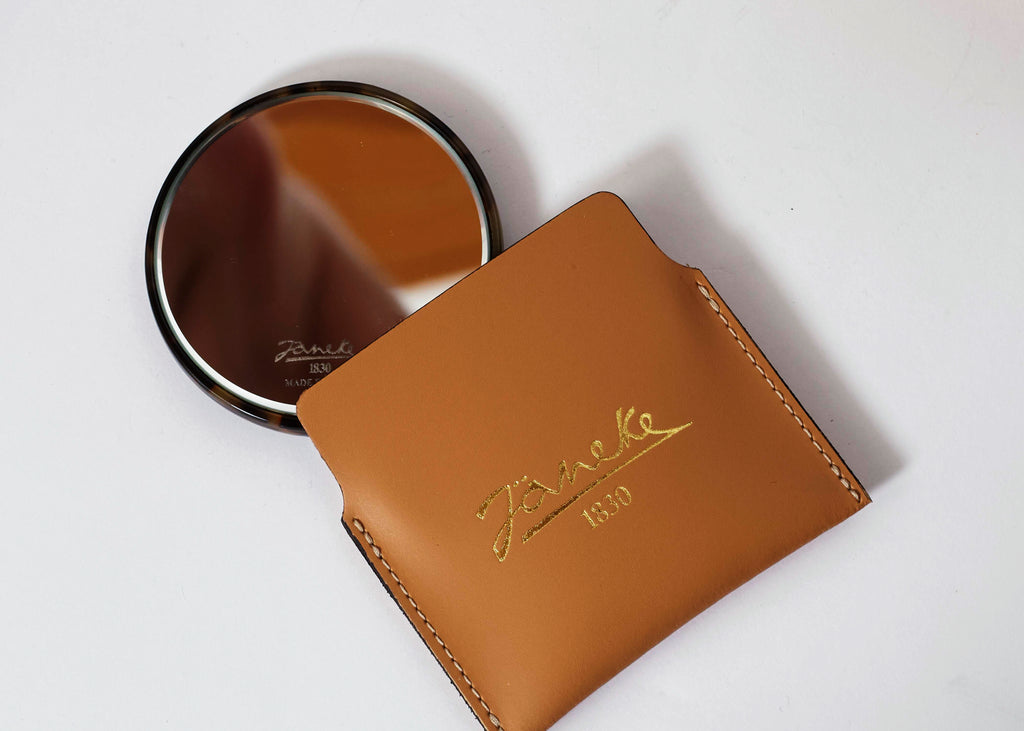 Janeke Tokyo Compact Mirror with Leather Case – Portable Purse Mirror