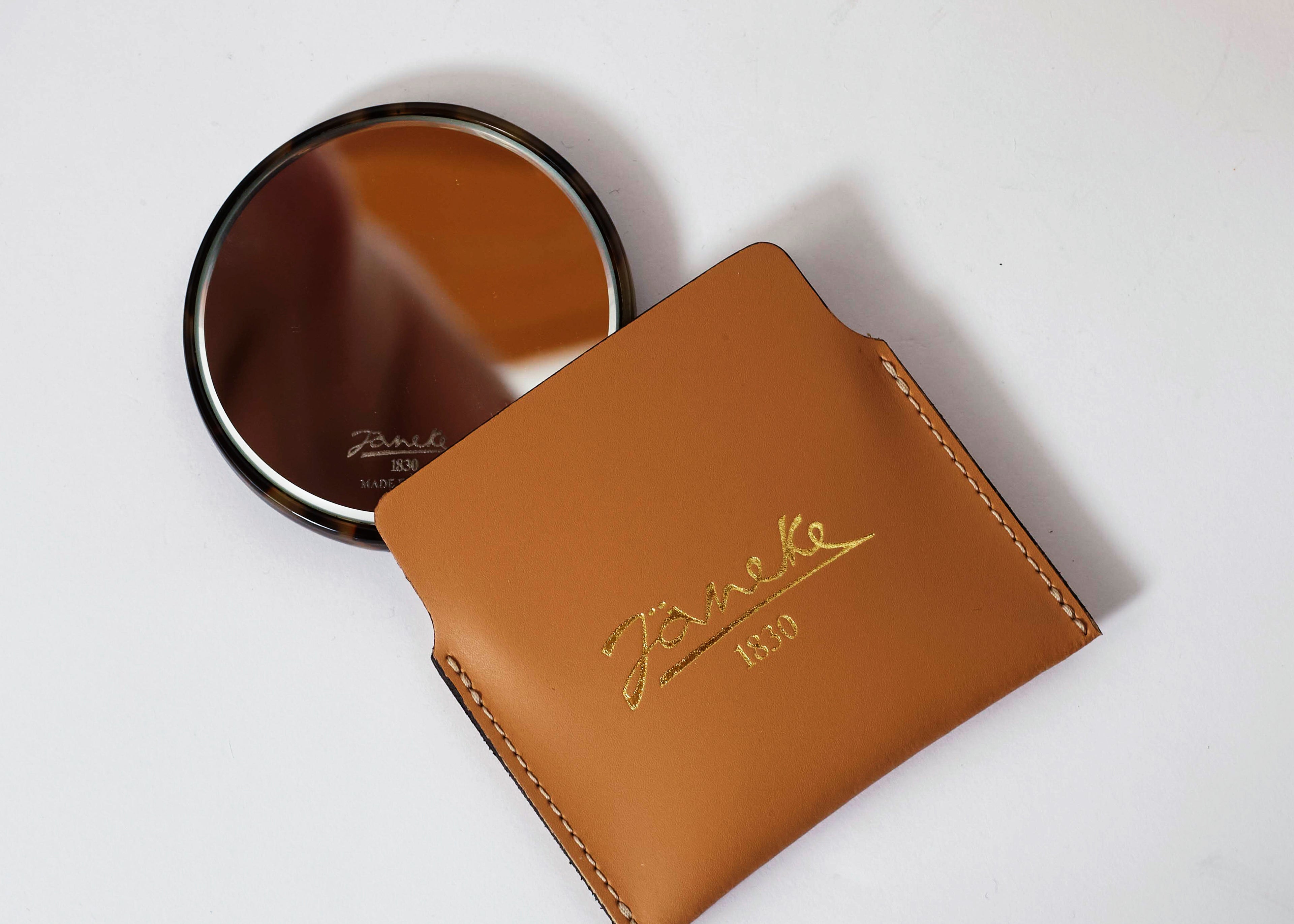 Janeke Tokyo Compact Mirror with Leather Case – Portable Purse Mirror