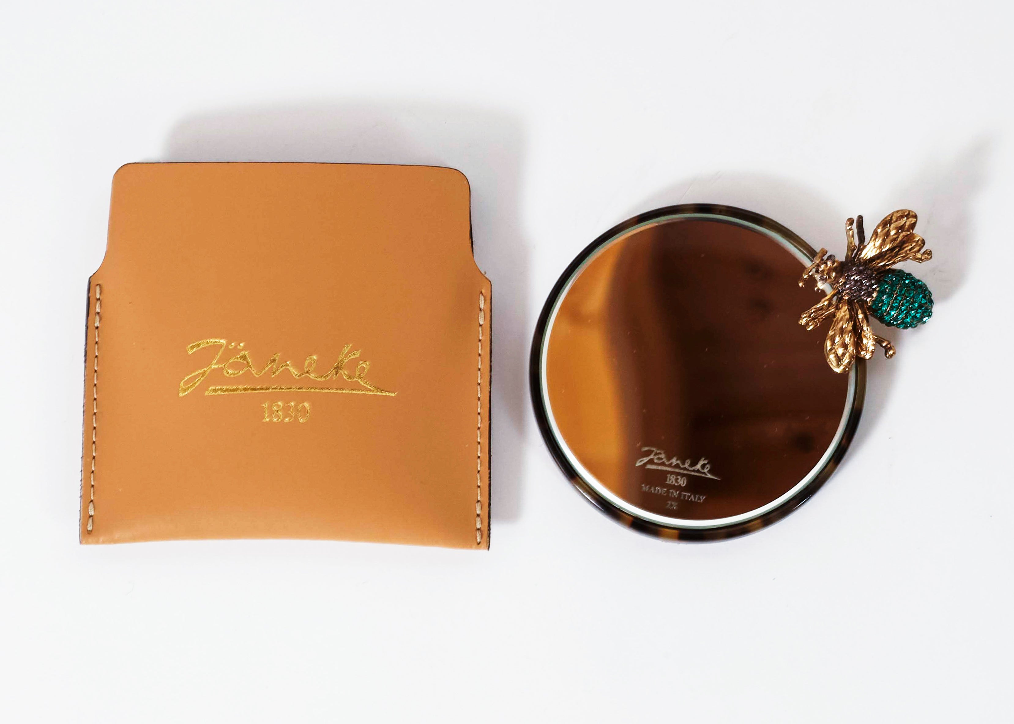 Janeke Tokyo Compact Mirror with Leather Case – Portable Purse Mirror