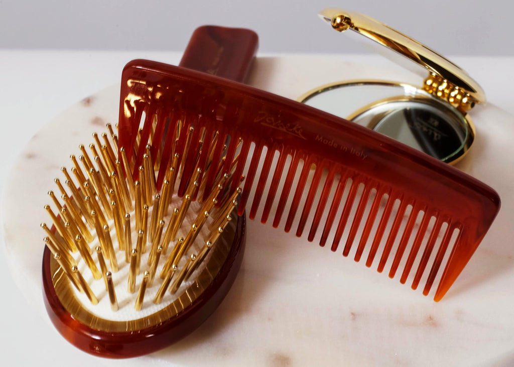 Janeke Tortoiseshell Oval Hair Brush – Gold Pin Detangling Brush