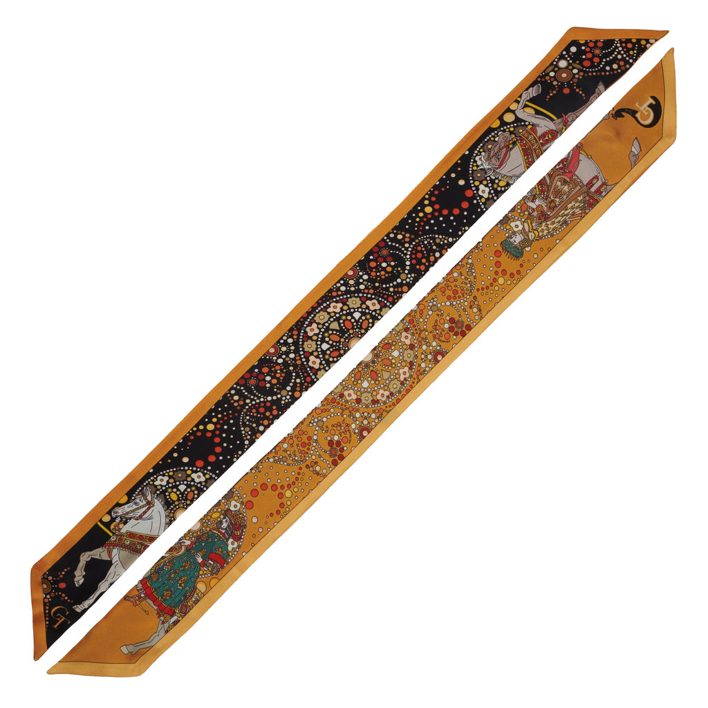 silk twilly with black and gold decorations of the Medici family