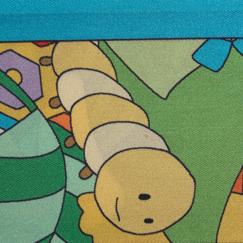 silkworm print on a green and blue silk twilly