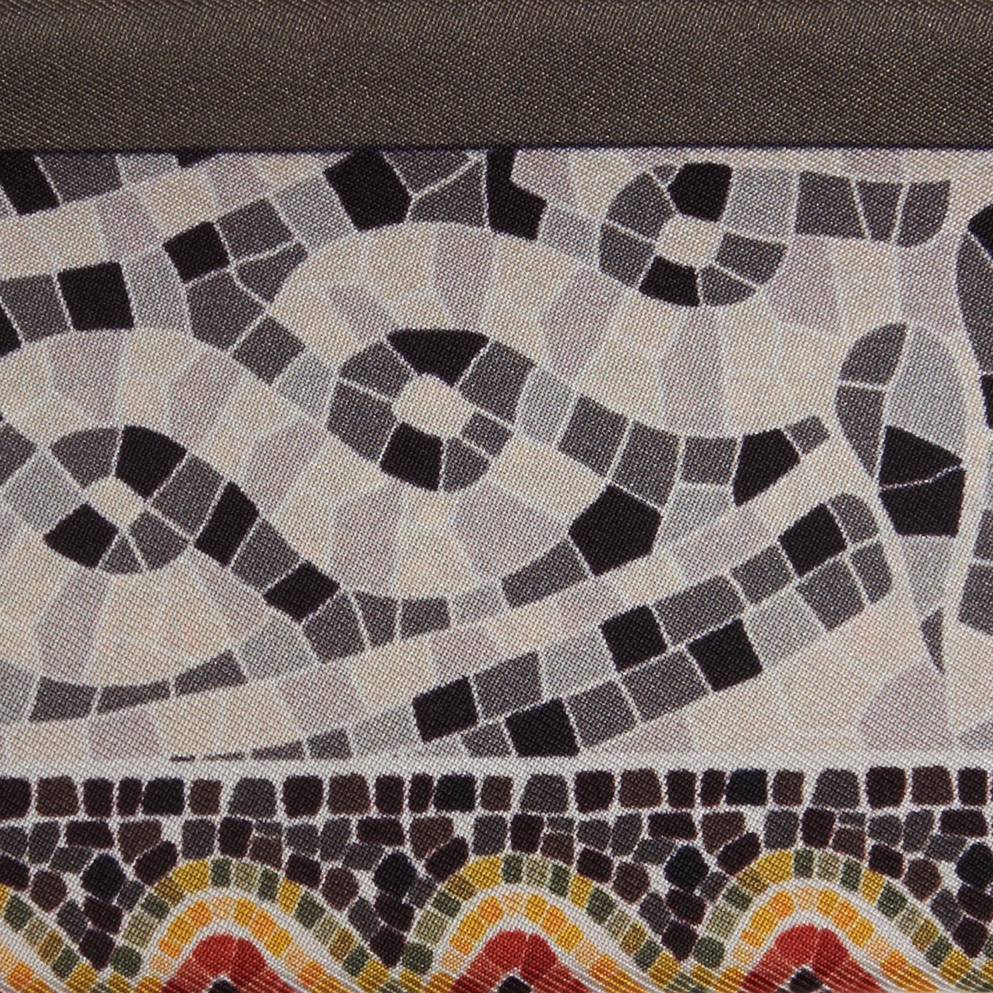 black and white mosaic patterns on a silk twilly