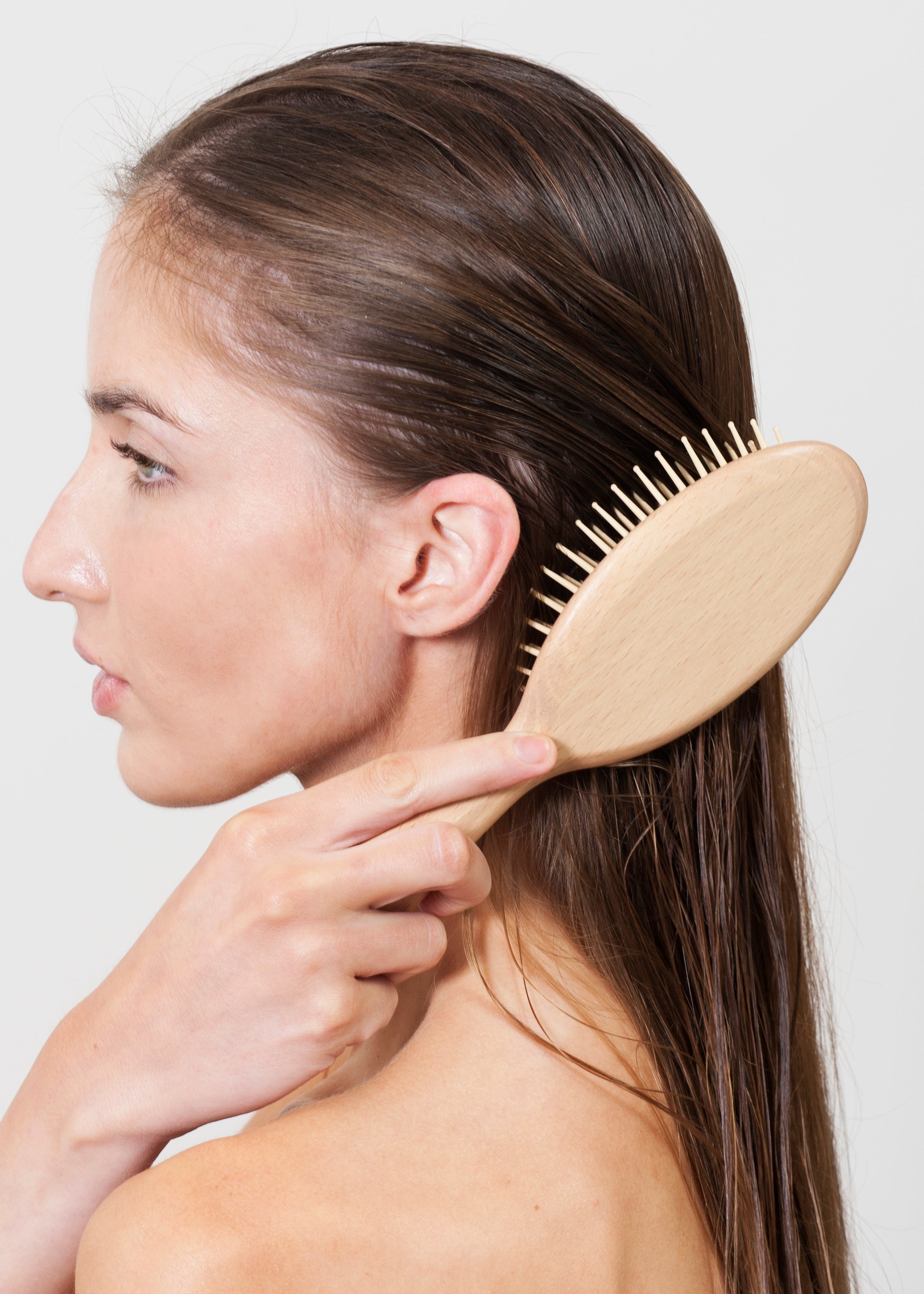 Janeke Large Oval Wooden Brush – Anti-Static Beech Wood Brush with Wood Pins